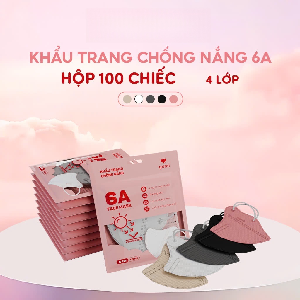 [100 CHIẾC] Khẩu trang chống nắng 6A Gumi Mask 4 lớp kháng khuẩn kiểu dáng thời trang