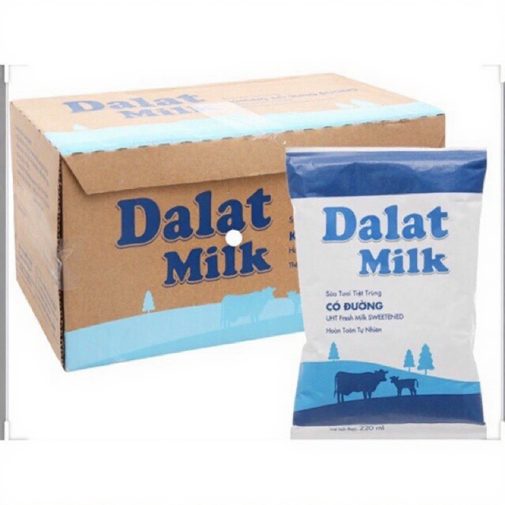 Thùng 48 bịch sữa DALAT MILK 220ml (có đường, ít đường, không đường)