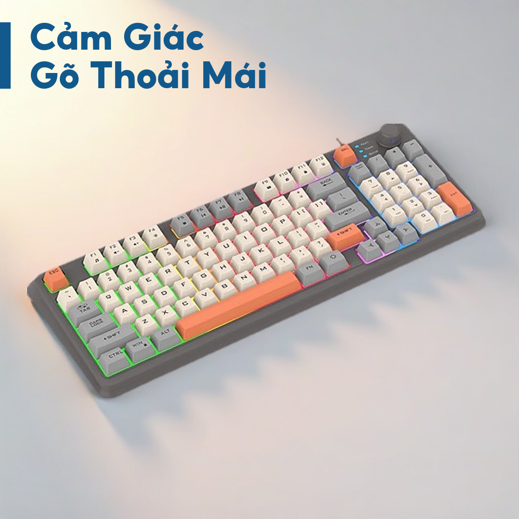 Bàn phím và Chuột giả cơ gaming XUNFOX K82 thiết kế 94 phím có đèn led 7 màu kèm theo nút vặn âm lượng