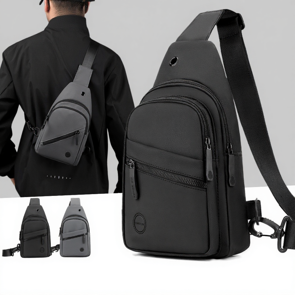 Túi đeo chéo nam nhỏ gọn mini vải Oxford chống nước thiết kế thời trang thể thao Ba Vy FASHION màu xám và đen
