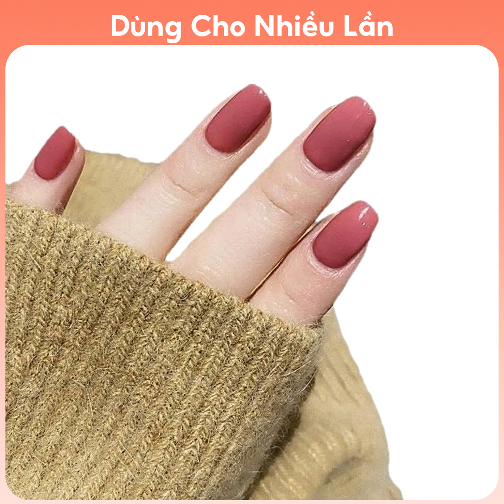 Bộ 24 móng tay giả trơn bóng vuông nhiều màu