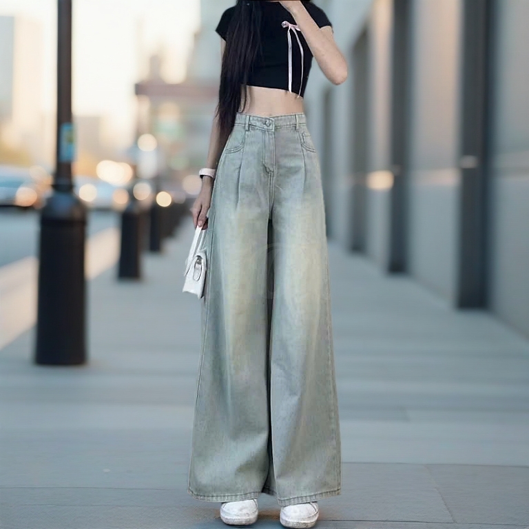 Quần Jeans Nữ Wash Xanh RETRO Ống Rộng Suông HARI Cạp Cao Tôn Dáng, Quần Bò Nữ Ống Suông Rộng Wash Ánh Bạc Đủ Size Màu