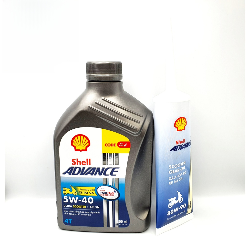 Combo nhớt tổng hợp xe tay ga Shell ultra 5W40 tặng nhớt láp Shell