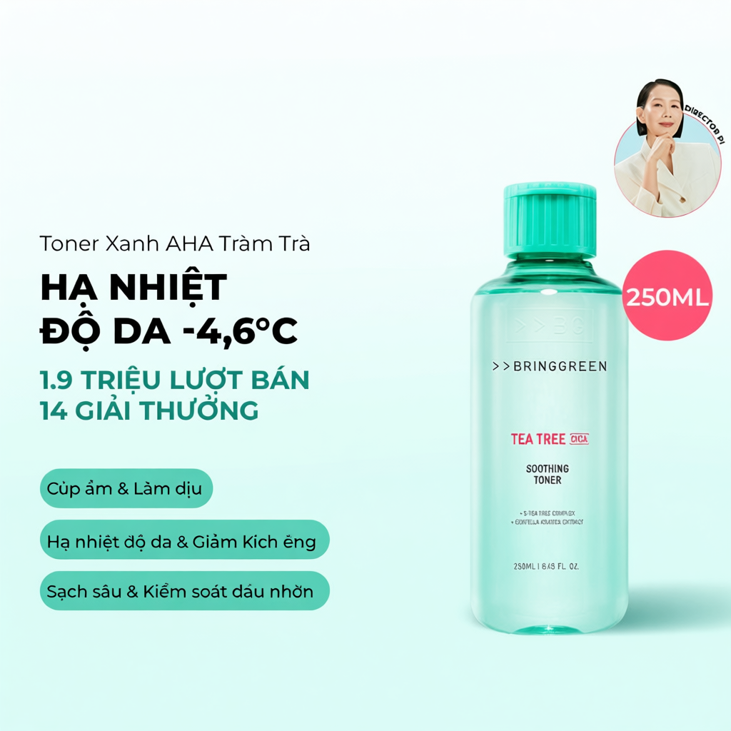 [Bring Green Chính hãng] Nước hoa hồng Tràm Trà Bring Green Tea Tree Cica Soothing Toner 250ml