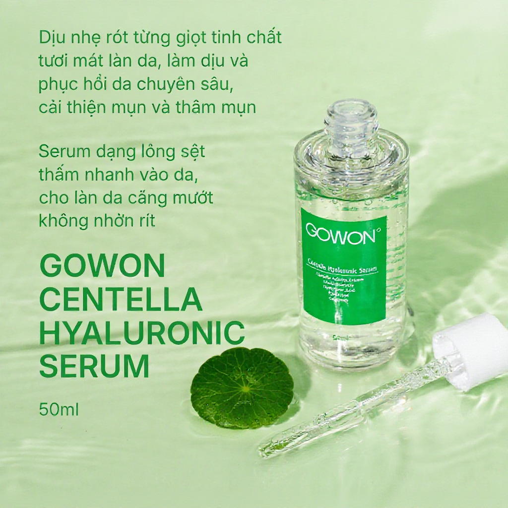 Serum Rau Má & HA Cải Thiện Da Mụn, Cấp Nước Và Phục Hồi Da Gowon Centella Hyaluronic Serum 50ml