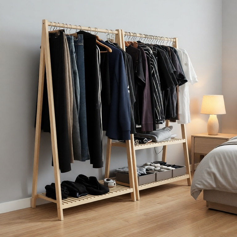Giá Treo Quần Áo Gỗ Thông Chữ A 2 Tầng 85x35x140CM - Treo Được Đồ Dài - HOÀN TIỀN 100%