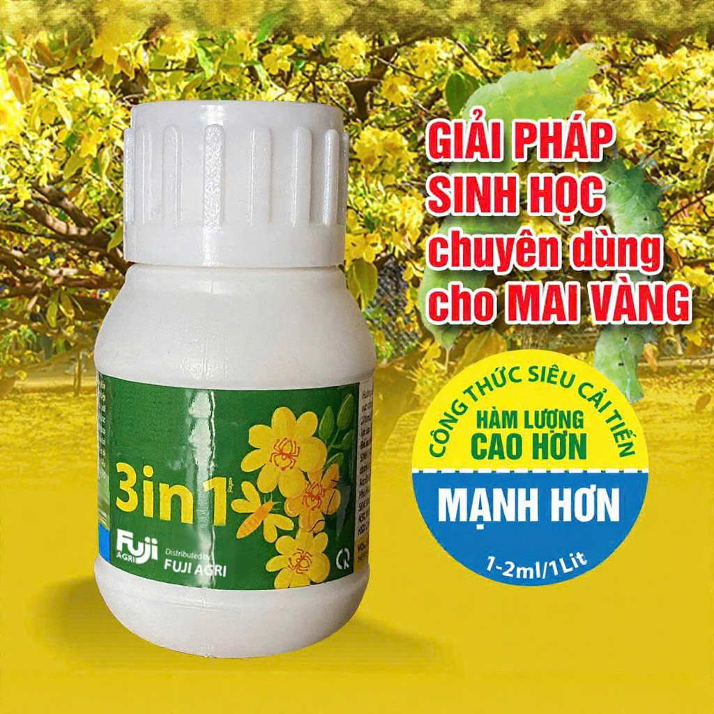 Phân bón 3 trong 1 cho mai vàng, chai 50ml – hỗ trợ hạn chế bọ trĩ, nhện đỏ, sâu lá
