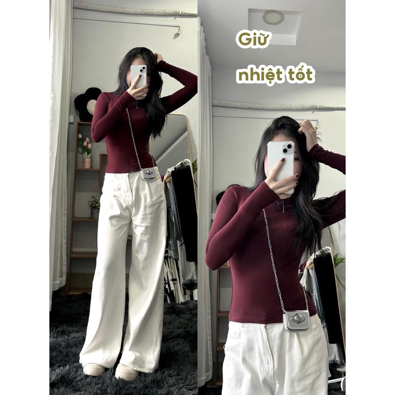 Áo Thun Zip Nhập Dài Tay Cổ Tròn thắt eo ôm body tôn dáng- Áo giữ nhiệt nữ m660
