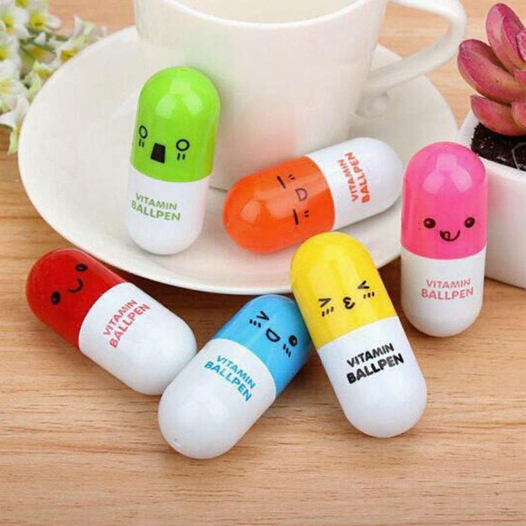 jellycuty - 1k Bút bi hình cute hình viên thuốc mực xanh
