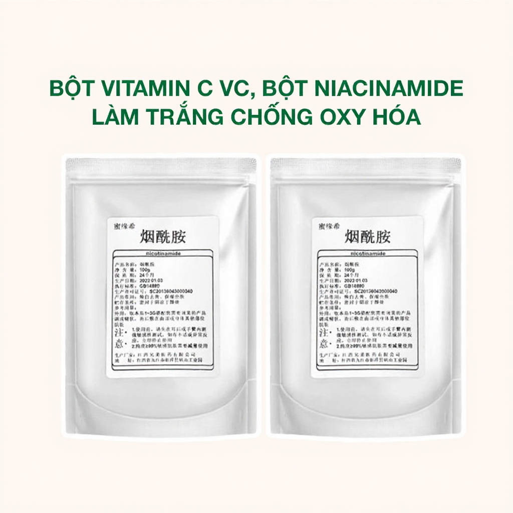 Bột Niacinamide Vitamin B3 làm trắng chống oxy hóa 100g