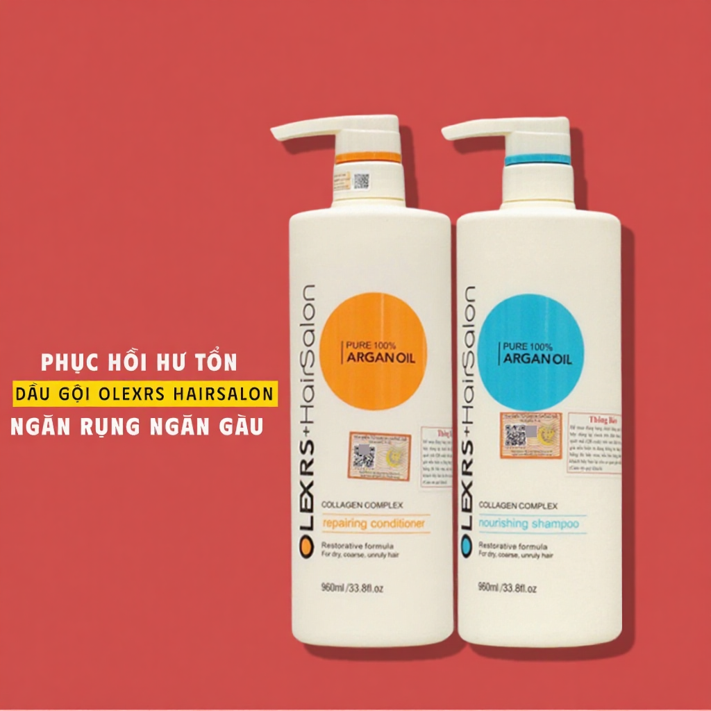 Cặp Dầu Gội Xả Olexrs Hair Salon Giảm rụng tóc, ngăn gàu, kiềm dầu, phục hồi hư tổn 500ml/960ml