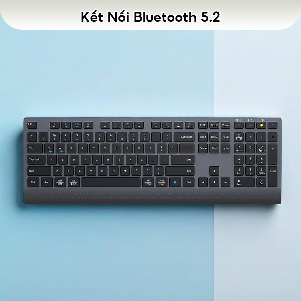 Bàn phím không dây văn phòng Meetion BTK2000 Dual Mode Bluetooth 5.2 & 2.4G, Fullsize 109 phím Silent, pin sạc 300H