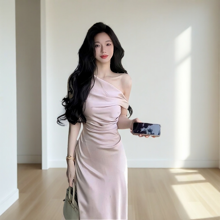 Váy Lụa Dáng Dài Trễ Vai Sang Chảnh - Đầm Lụa Dự Tiệc Joily Dress Silk