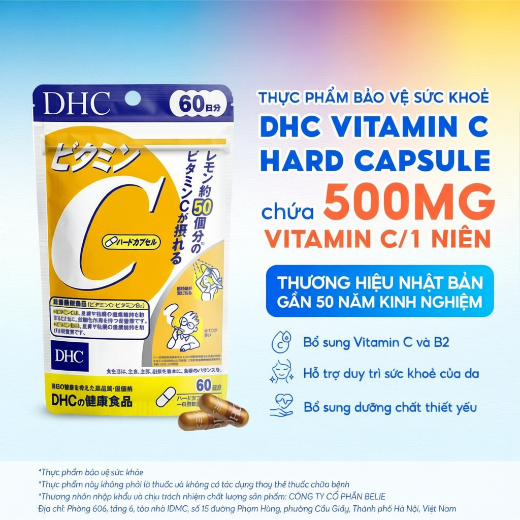 Viên uống Vitamin C DHC 1000mg hỗ trợ sáng da, giảm thâm và tăng đề kháng