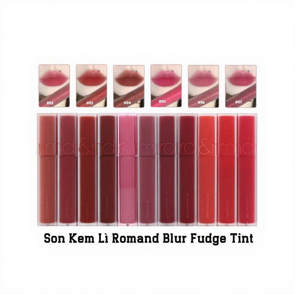 Son Kem Lì Romand Blur Fudge Tint Lên Màu Chuẩn, Mịn Môi - 03 Musky Cam đỏ gạch/04 Radwood Đỏ nâu