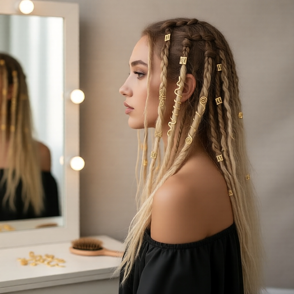 28 chiếc vòng tóc phong cách Retro Boho Ireland Celtic, kiểu xoắn ốc nút rắn, khóa cài tóc dreadlock