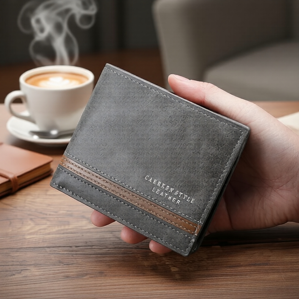 Ví ngắn da PU phong cách vintage có nhiều ngăn thẻ, phù hợp nam giới - quà tặng tuổi teen & doanh nh