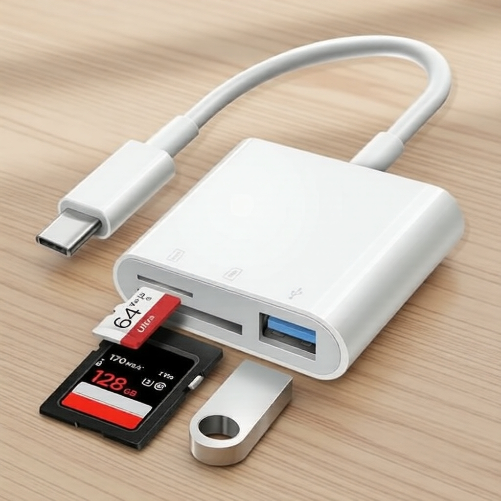 Bộ Hub đầu đọc thẻ USB-C cho iPhone 15/16, Android & Laptop: khe cắm SD/TF & OTG