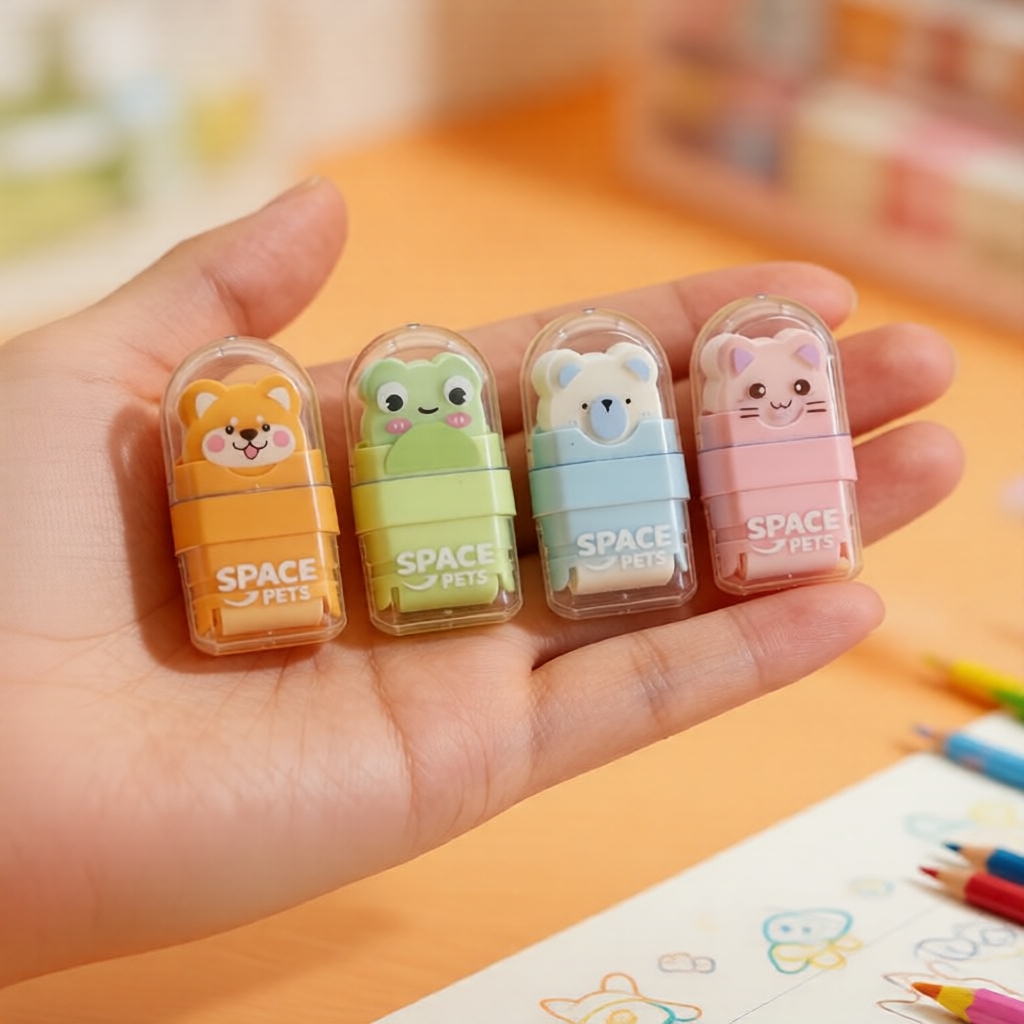 Bộ 4 Cục Tẩy Gọt Túi: Chủ Đề Phi Hành Gia & Tên Lửa Dễ Thương, Cao Su Bền Cho Trẻ Em & Văn Phòng C32