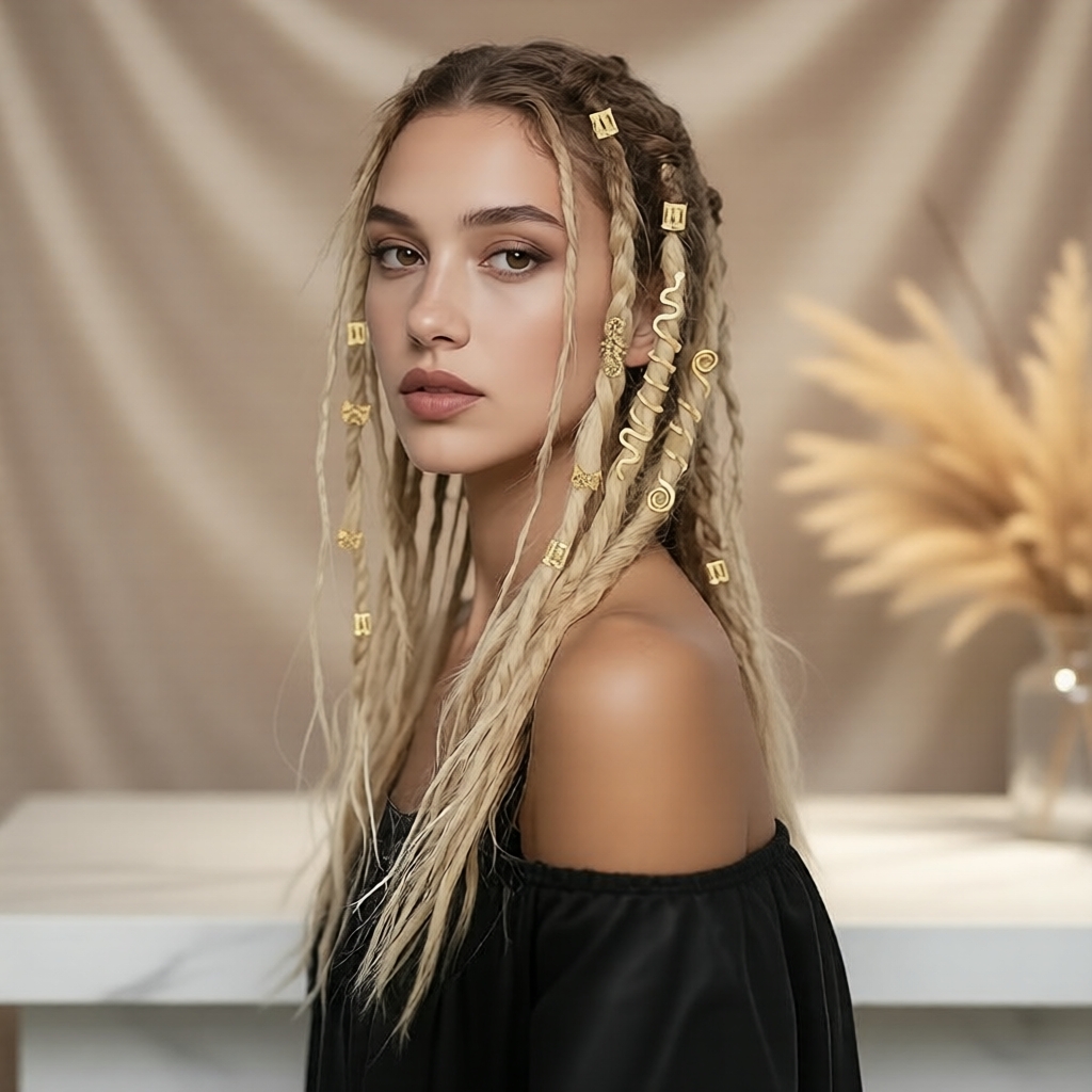 Kẹp tóc kiểu xoắn ốc 28 chiếc bím dreadlock phong cách Celtic Ireland, họa tiết rắn, vòng tóc retro 