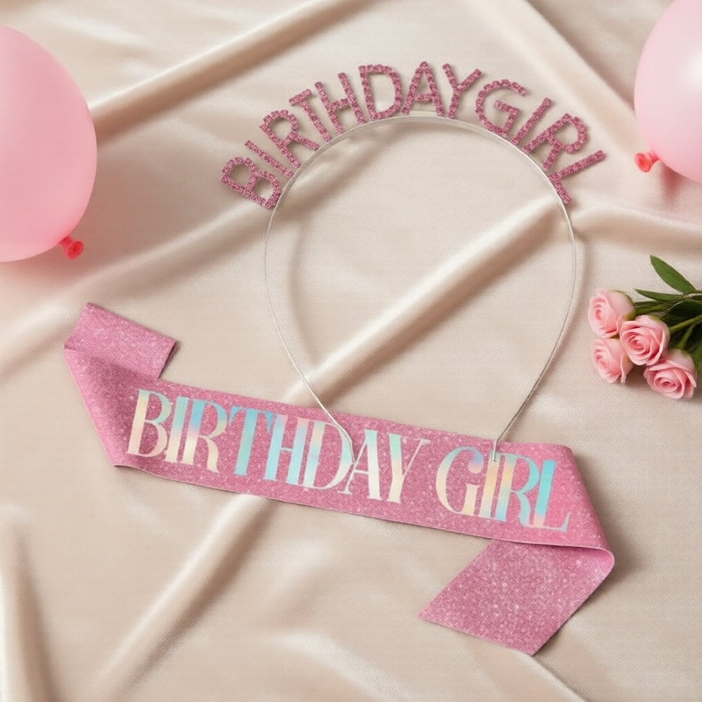 Bộ Sash & Vương miện Girl's Birthday – Sash lấp lánh kèm vương miện Happy Birthday