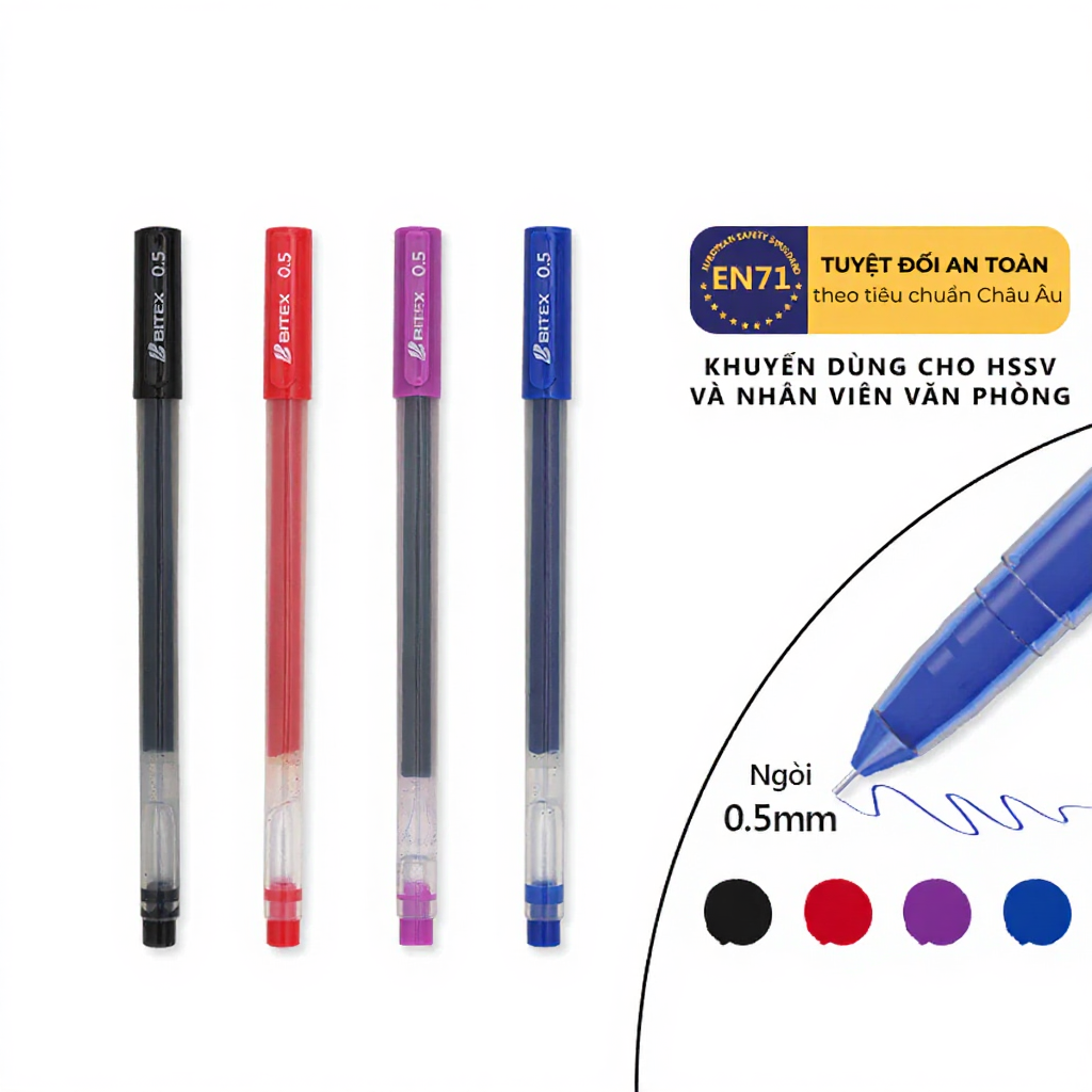 Combo 3/5 Bút Gel Bitex G08 0.5mm Nhiều Màu Mực