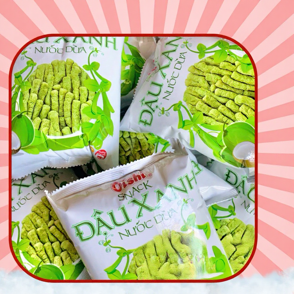 Combo bim bim Oishi đậu xanh nước dừa, snack đậu xanh tuổi thơ (gói 12g)