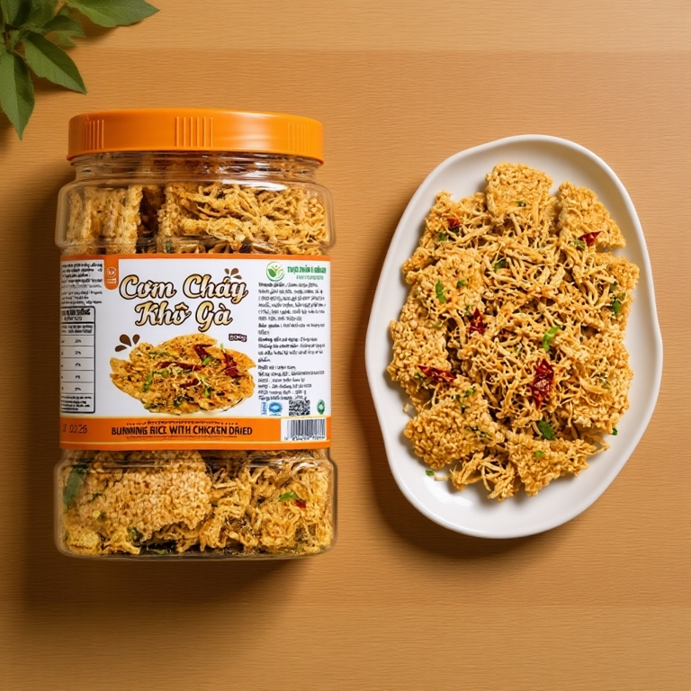 Cơm Cháy Lắc Khô Gà Loại 1 - Hộp 500Gram (Đầy Đủ Hồ Sơ Công Bố & Kiểm Nghiệm Sản Phẩm)