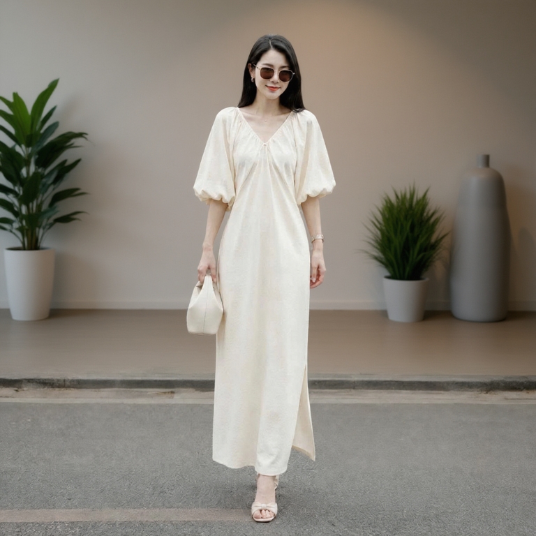 Đầm Cánh Dơi Chất Bông Gãy Tay Phồng Che Khuyết Điểm, Váy Dáng Dài Thời Trang Tôn Dáng D89 CEBA BOUTIQUE