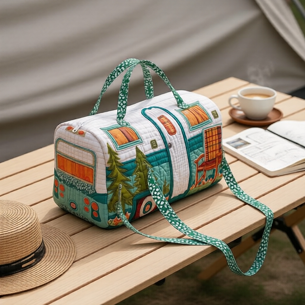 Túi Duffle Camper Van 3D nữ, nhẹ, chần bông, phong cách retro