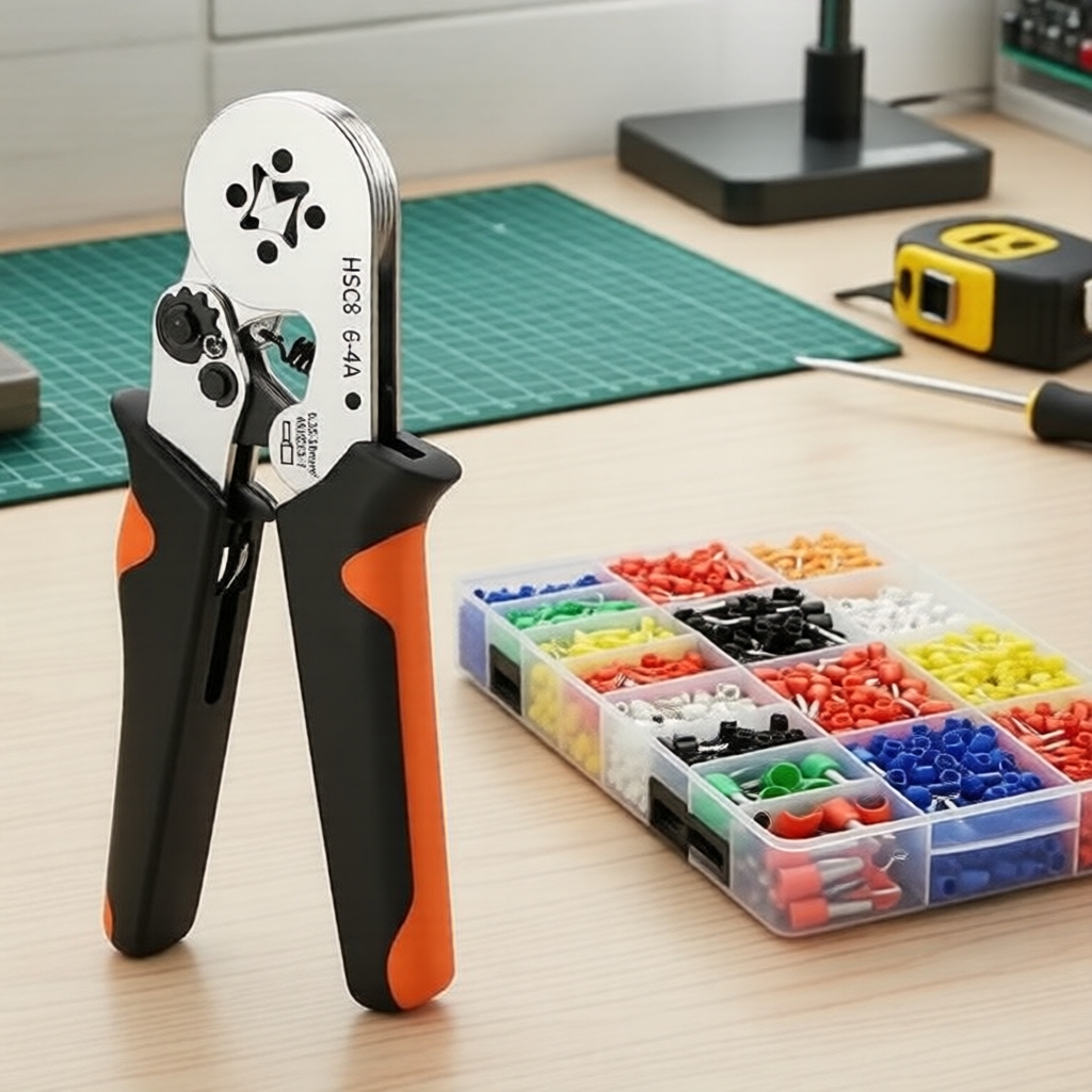 Bộ kìm ép cốt dây HSC8 6-4A/6-6A kèm đầu bọc cách điện, bộ dụng cụ bấm cốt chuyên nghiệp AWG 7-22