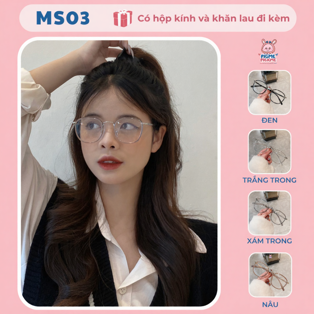 Gọng kính cận nữ chất liệu nhựa lõi kim loại phong cách trẻ trung MS03