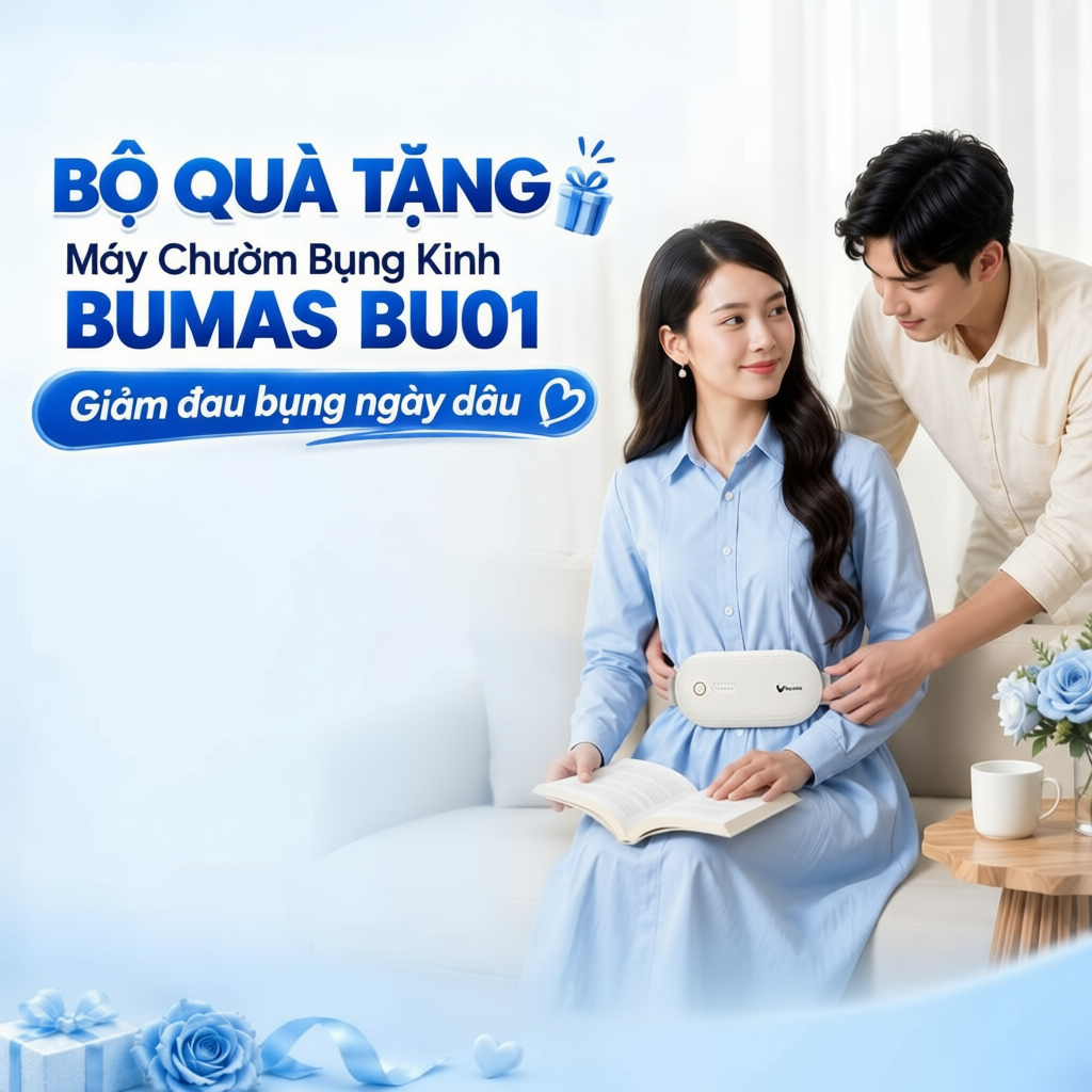 Máy Massage Chườm Nóng Giảm Đau Bụng Kinh BUMAS BU01 - Đai massage bụng lưng - Quà Tặng Bạn Gái