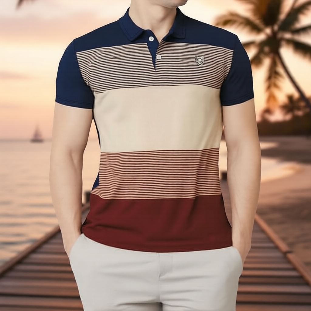 Áo polo nam Lovito phối màu mùa Xuân/Hè - Áo sơ mi casual cài nút