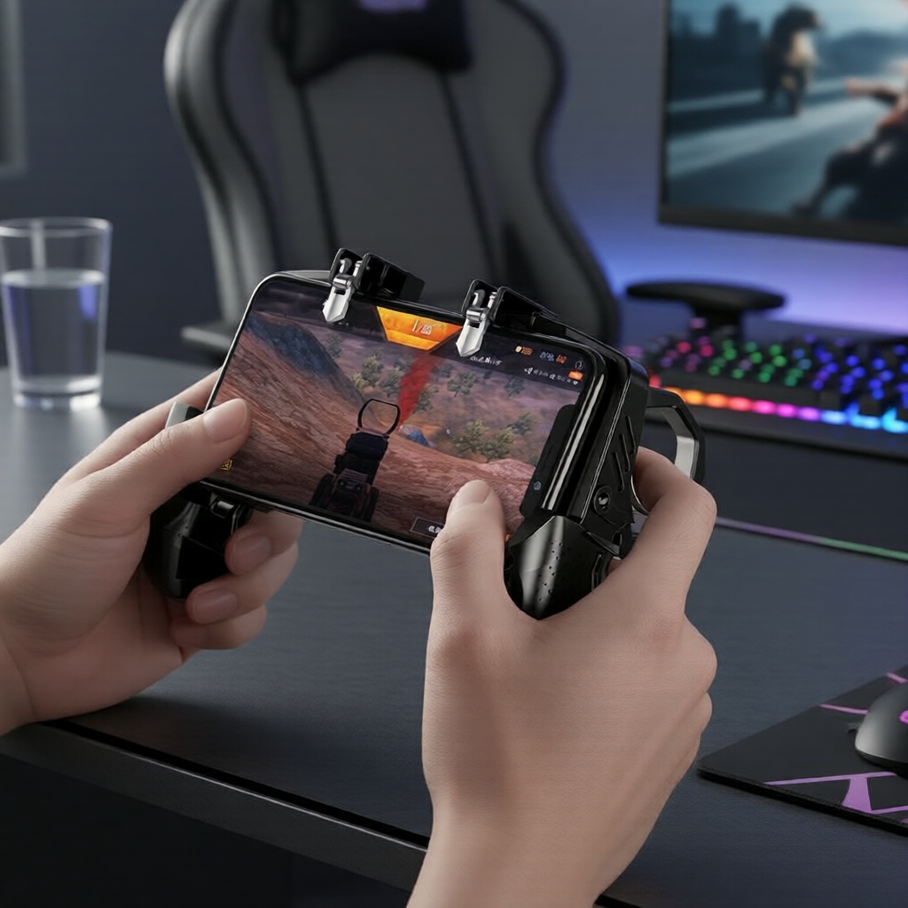 Cần điều khiển chơi game cầm tay mới cho điện thoại - Tay cầm gamepad PUBG/Free Fire & nút kích hoạt