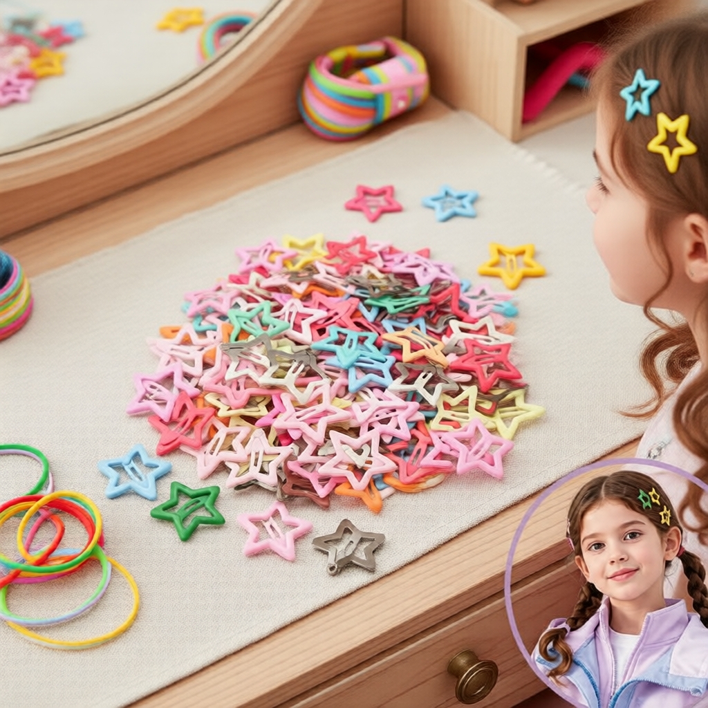 Bộ 40 kẹp tóc hình ngôi sao nhiều màu, kẹp năm cánh cho nữ và bé gái tạo kiểu tóc
