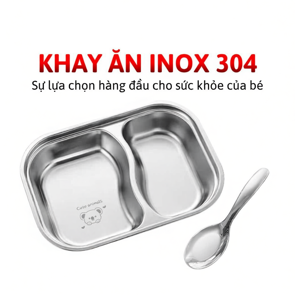 Khay ăn dặm cho bé inox 304 2 ngăn sâu lòng Gorilla Chef