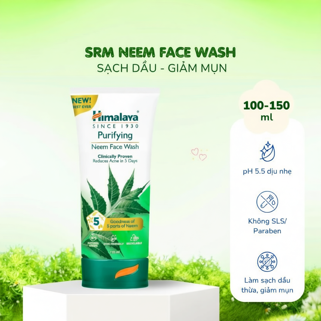 Sữa rửa mặt giảm mụn mờ thâm và sạch dầu thừa Himalaya Purifying Neem Face Wash 150ml