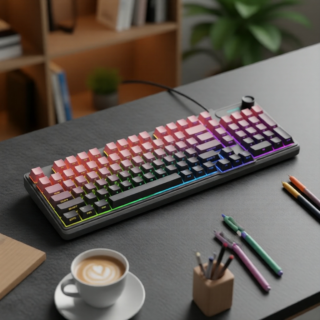 Bàn phím màng USB có đèn nền RGB EWEADN V102, có dây, chống bóng ma, dành cho chơi game và văn phòng