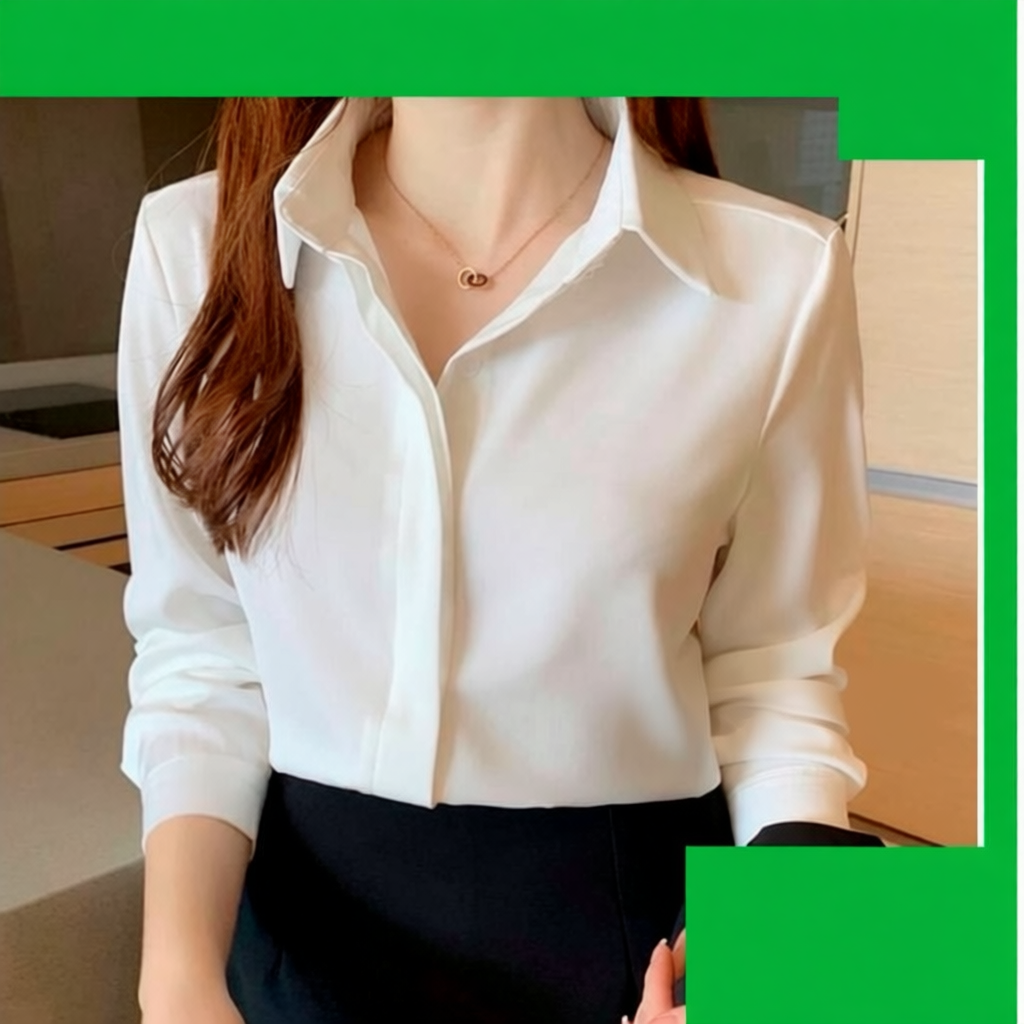 Áo sơ mi nữ tay dài dáng rộng giấu nút công sở