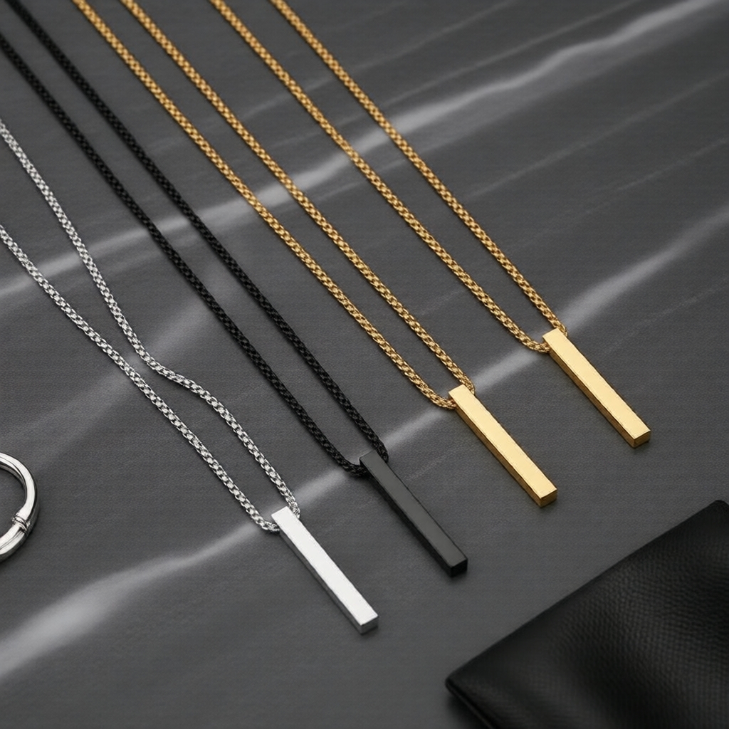 Dây chuyền mặt chữ nhật inox phong cách hip hop cho nam
