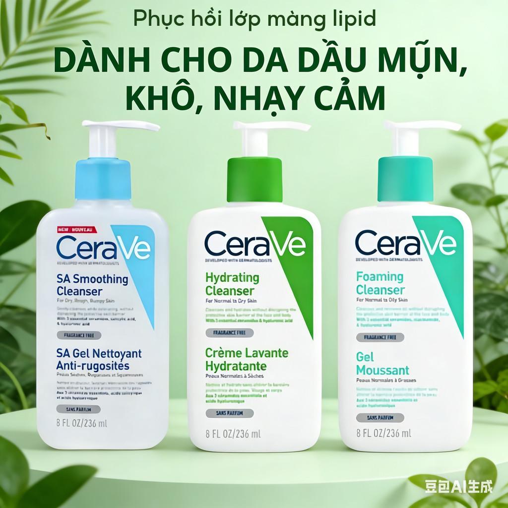 Sữa Rửa Mặt Cerave Cho Da Dầu, Da Khô, Da Nhạy Cảm