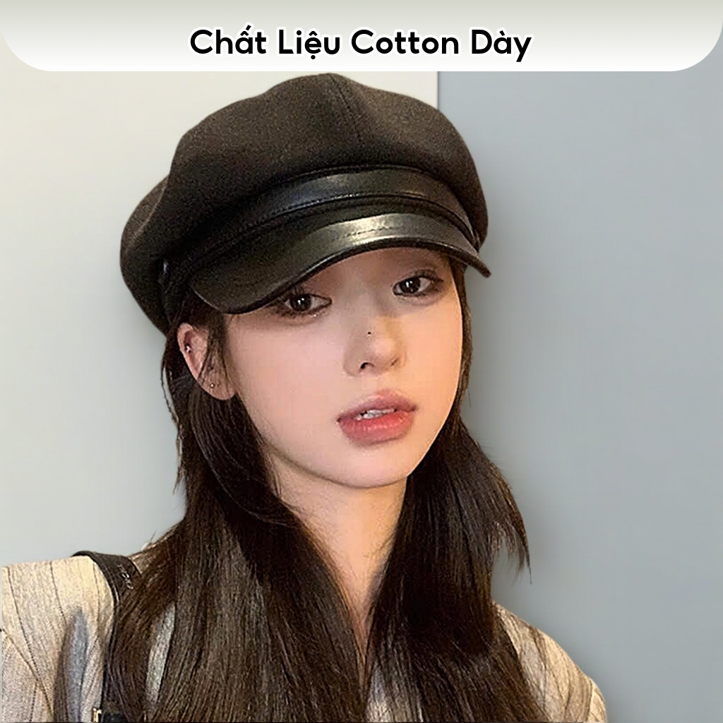 Mũ nồi mũ Beret dạ họa tiết phong cách Hàn Quốc, mũ thu đông cho nữ