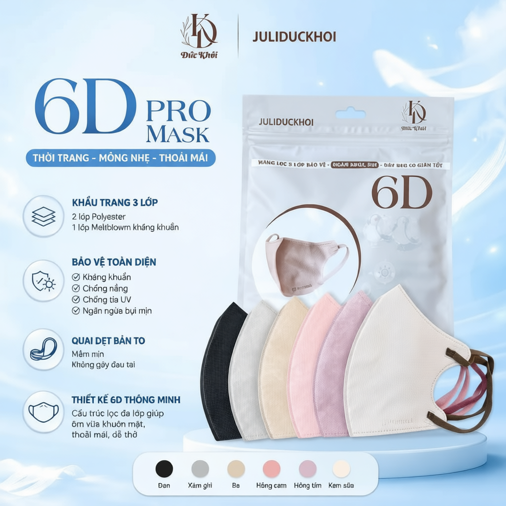 Sỉ Combo 120 chiếc Khẩu trang 6D JULI Promask Mẫu Thời Trang Mới Cực Sang, Xịn, Mịn