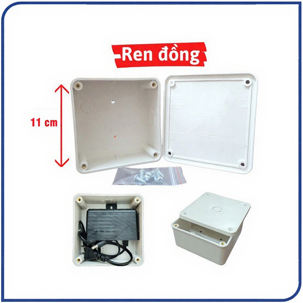 Hộp kỹ thuật Ren Đồng 11*11*5 KÈM VÍT bảo vệ Adapter camera chống nước dùng cho eviz, dahua, yoosee,