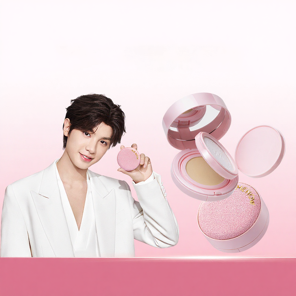 Cushion kèm Phấn Phủ 2in1 MENOW Light Makeup Cushion Powder Cream Pink Series 17gr