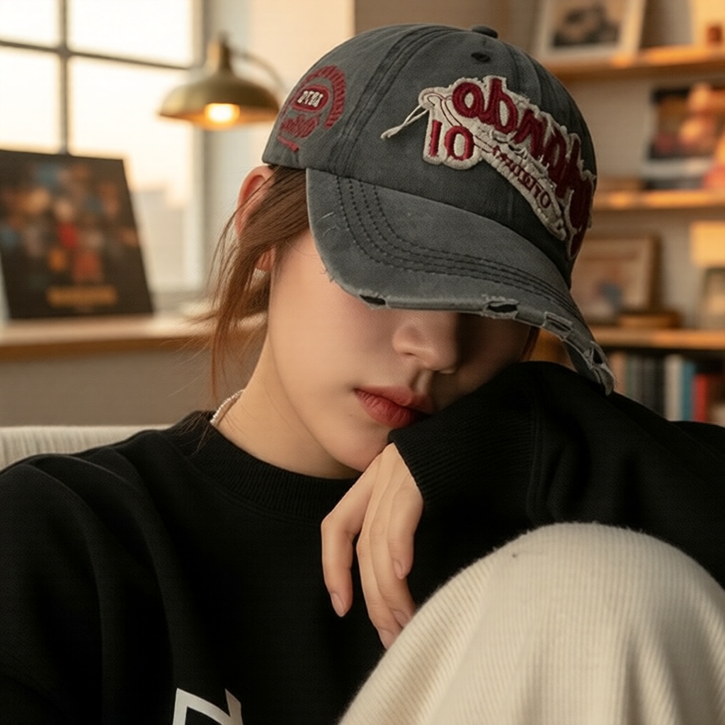 Mũ bóng chày denim giặt retro - Mũ che nắng thêu unisex phong cách cũ | Streetwear cổ điển