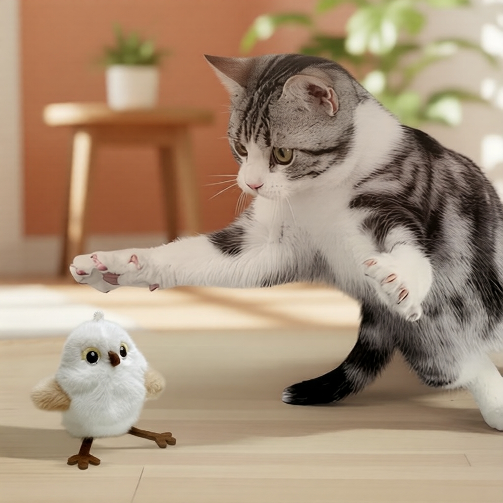 Đồ chơi mèo hình cú bông mềm, đồ chơi trêu mèo hình chim cho mèo con chơi ở nhà