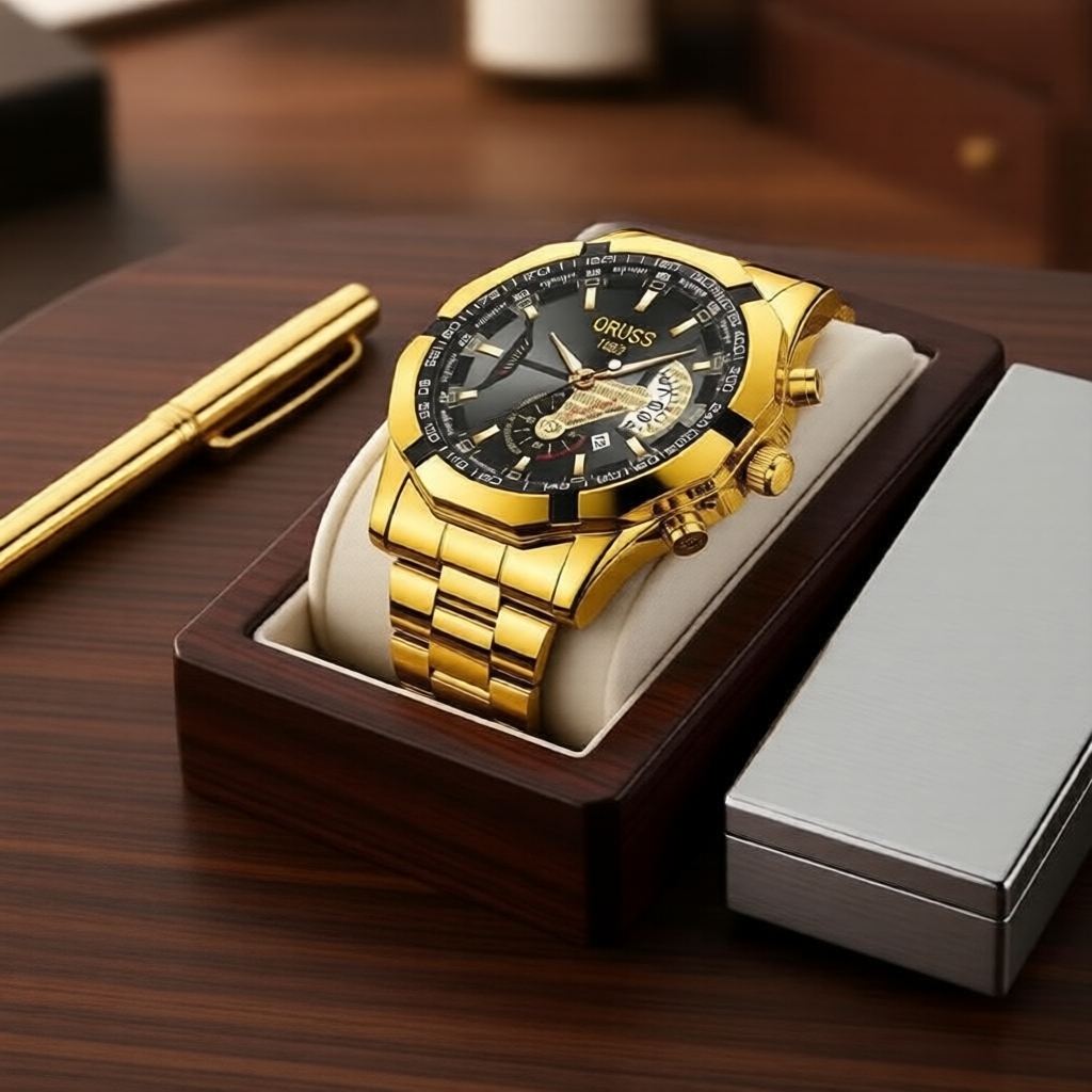 Đồng hồ nam ORUSS dây thép - Đồng hồ quartz chống nước phong cách công sở cho văn phòng