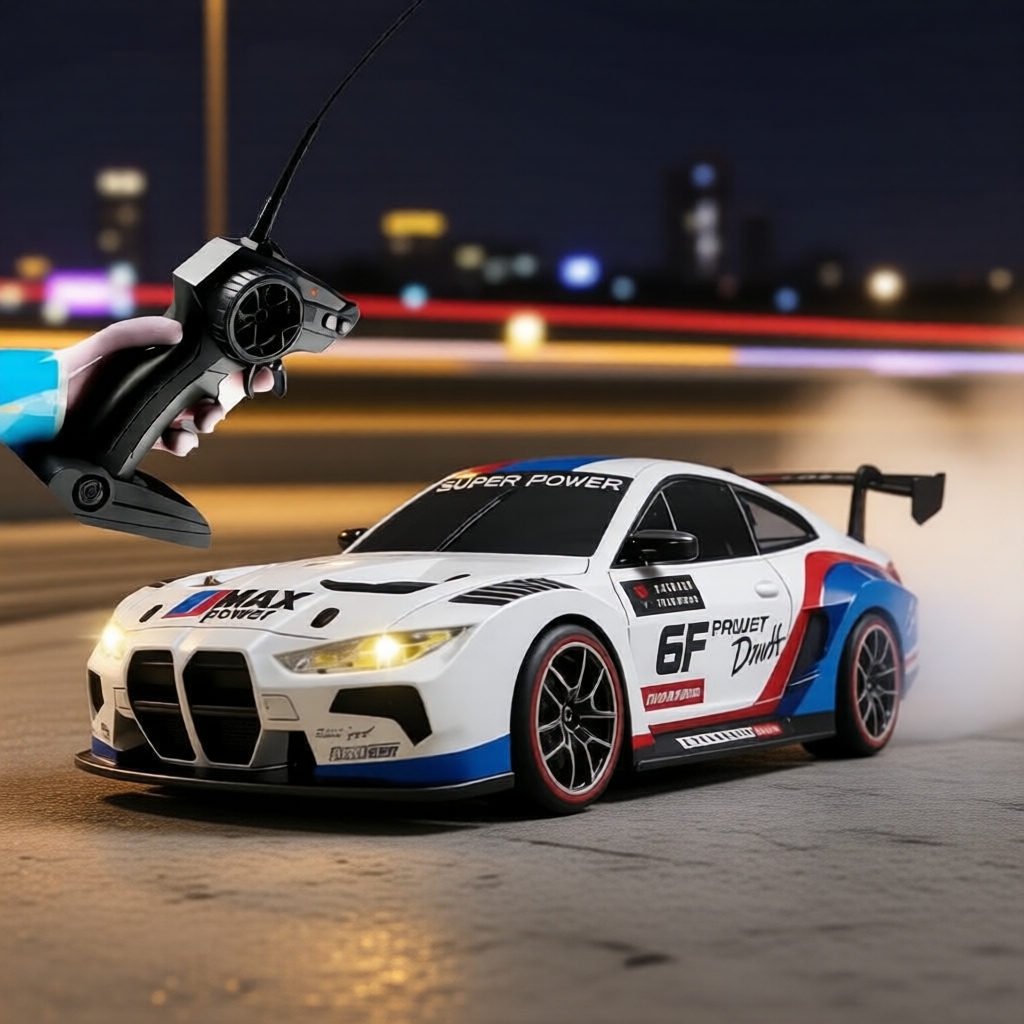 Xe đua RC BMW 1:24 dẫn động 4 bánh, chống nhiễu 2.4G, tốc độ cao, quà tặng đồ chơi cho bé trai từ 8 